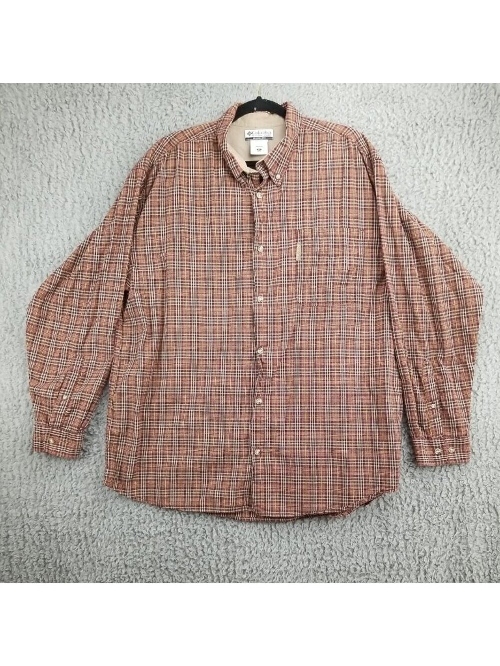 Columbia Shirt Mens 2XL Red Plaid Button Down 100% Cotton Long Sleeve